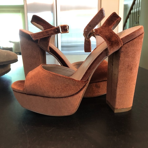 Copper Faux-velvet Heels - Picture 1 of 2